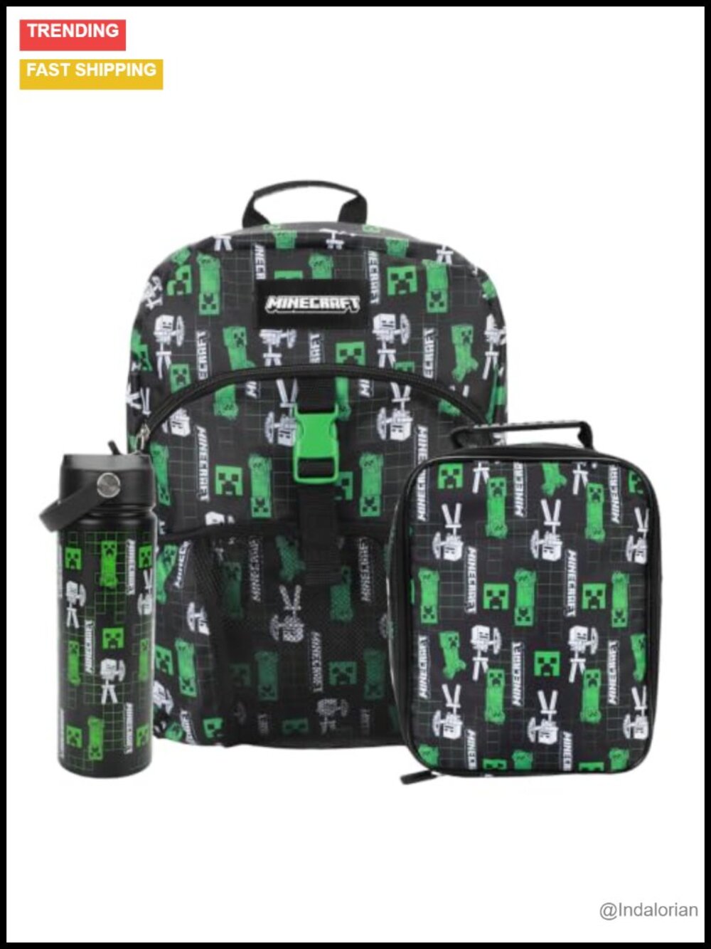 Gaming Backpack & Lunch Box Set with Stainless Steel Water Bottle for School